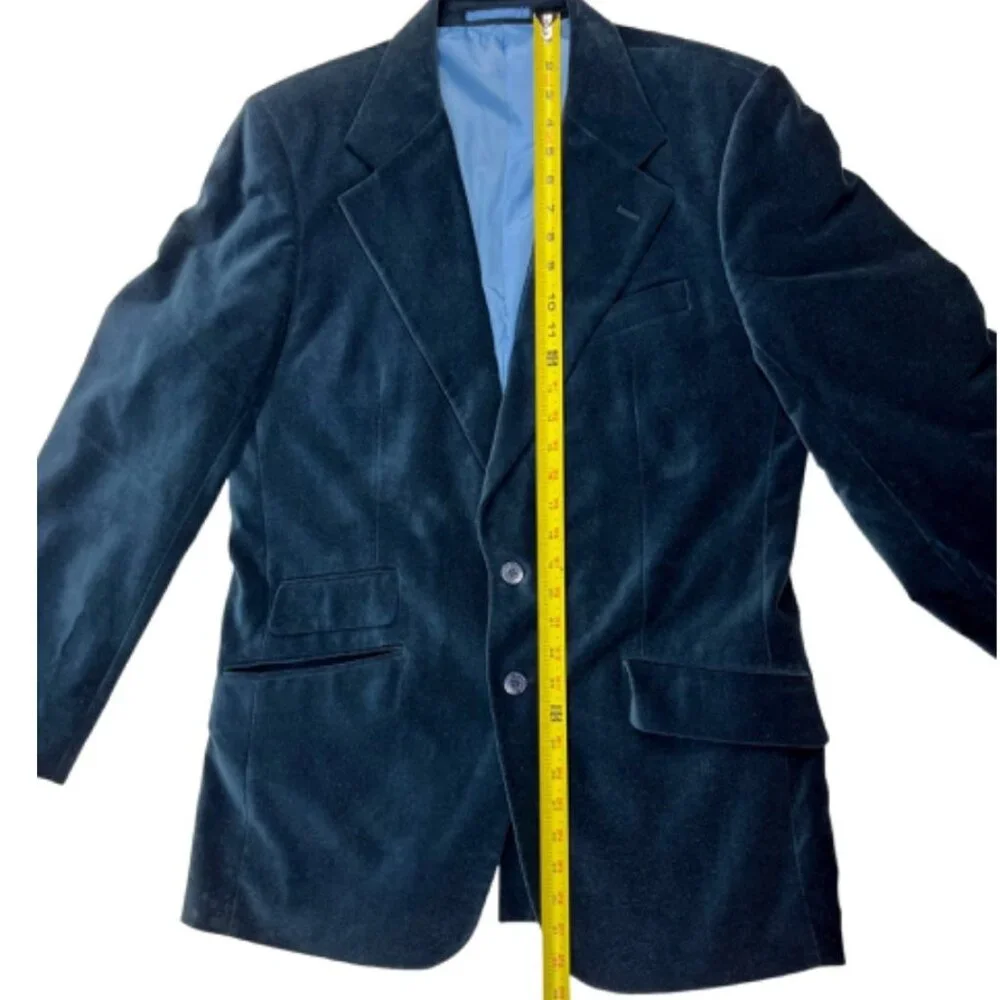 Dragonfly Mens Blue Velvet Velour Smoking Jacket Blazer Dress Coat Size Medium
